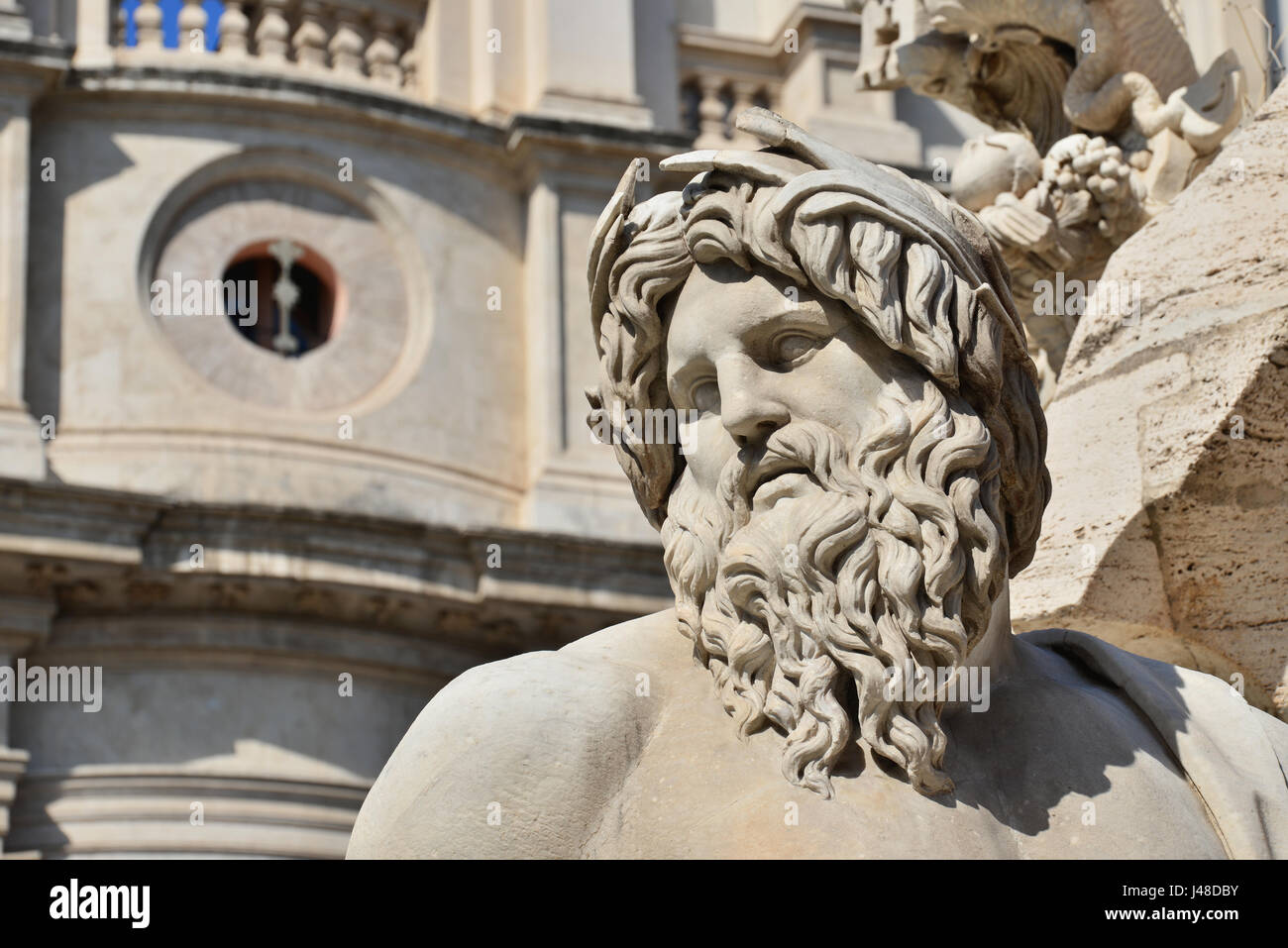 En tête du Gange dieu statue de fontaine baroque de quatre River dans le centre historique de Rome Banque D'Images