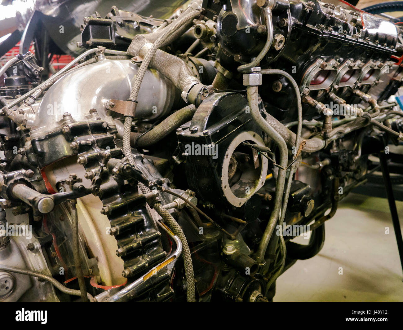 Gros plan d'un moteur à pistons d'avion Rolls Royce Merlin Banque D'Images