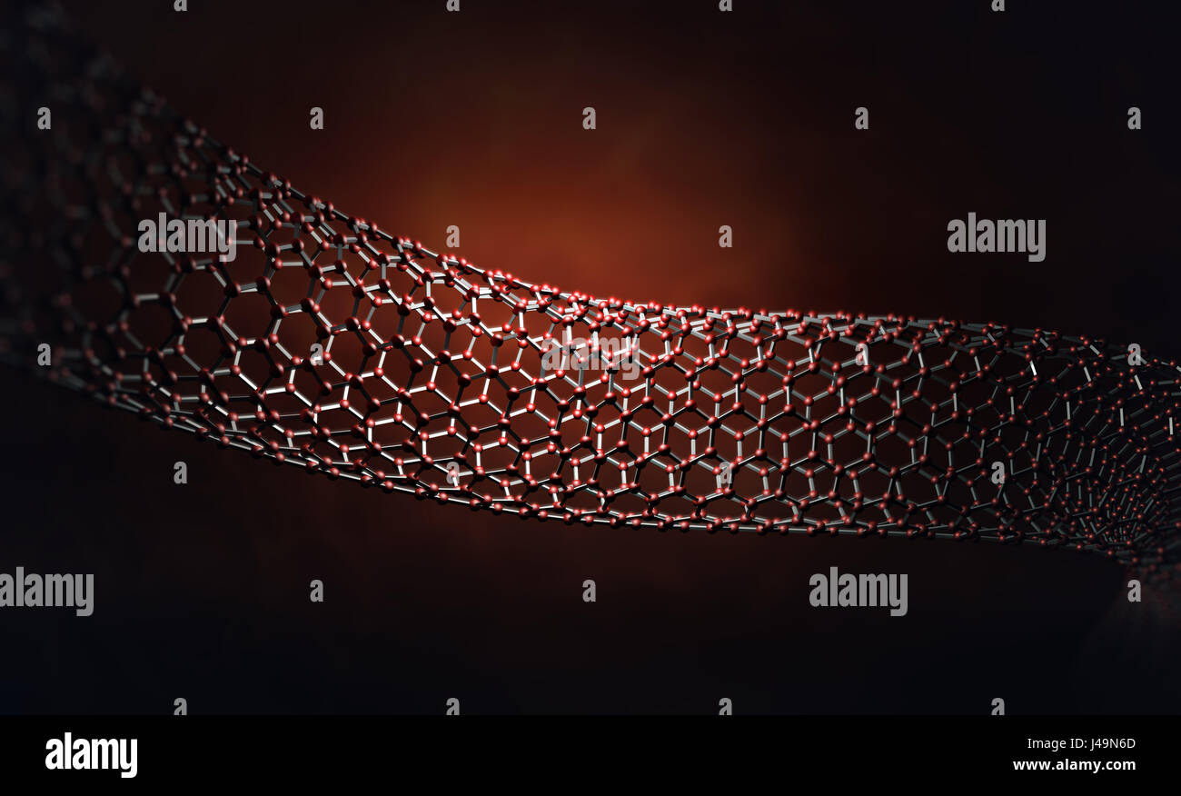 Structure de nanotubes de carbone - nano technologie 3d illustration Banque D'Images