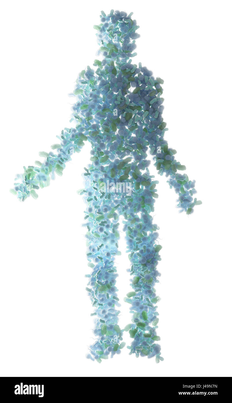 Les bactéries formant un corps humain - microbiome et probiotiques concept 3D illustration. Banque D'Images Les bactéries formant un corps humain - microbiome et probiotiques concept 3D illustration. Banque D'Images