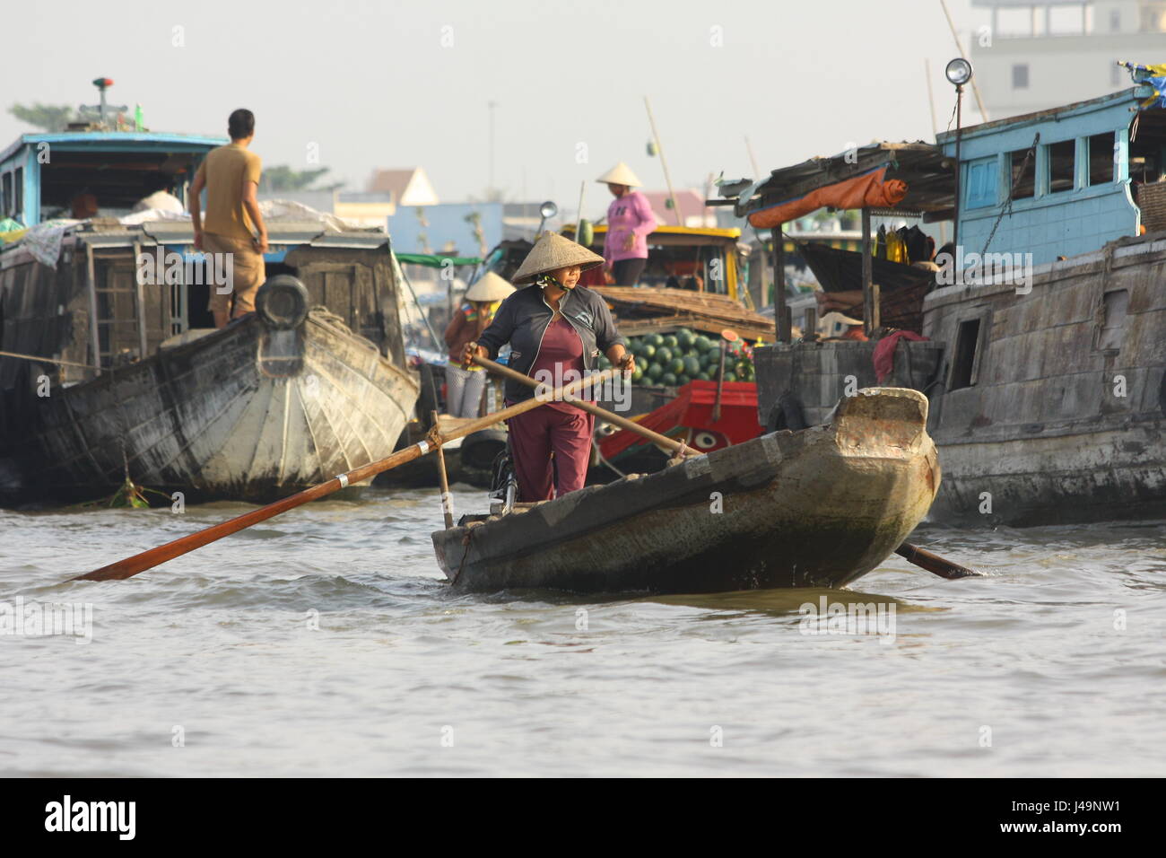 Les marchés flottants de Can Tho, Delta du Mékong, Vietnam Banque D'Images
