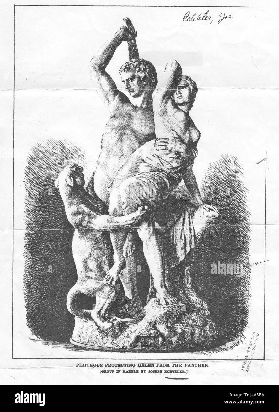 Une représentation de l'histoire mythologique de Pirtithous et Hélène, illustrée par Richard Brenndamour et Joseph Echteler. L'œuvre se concentre sur le mythe de la tentative de Pirtithous d'enlever Hélène de Troie, mettant l'accent sur les thèmes de la mythologie grecque. Banque D'Images