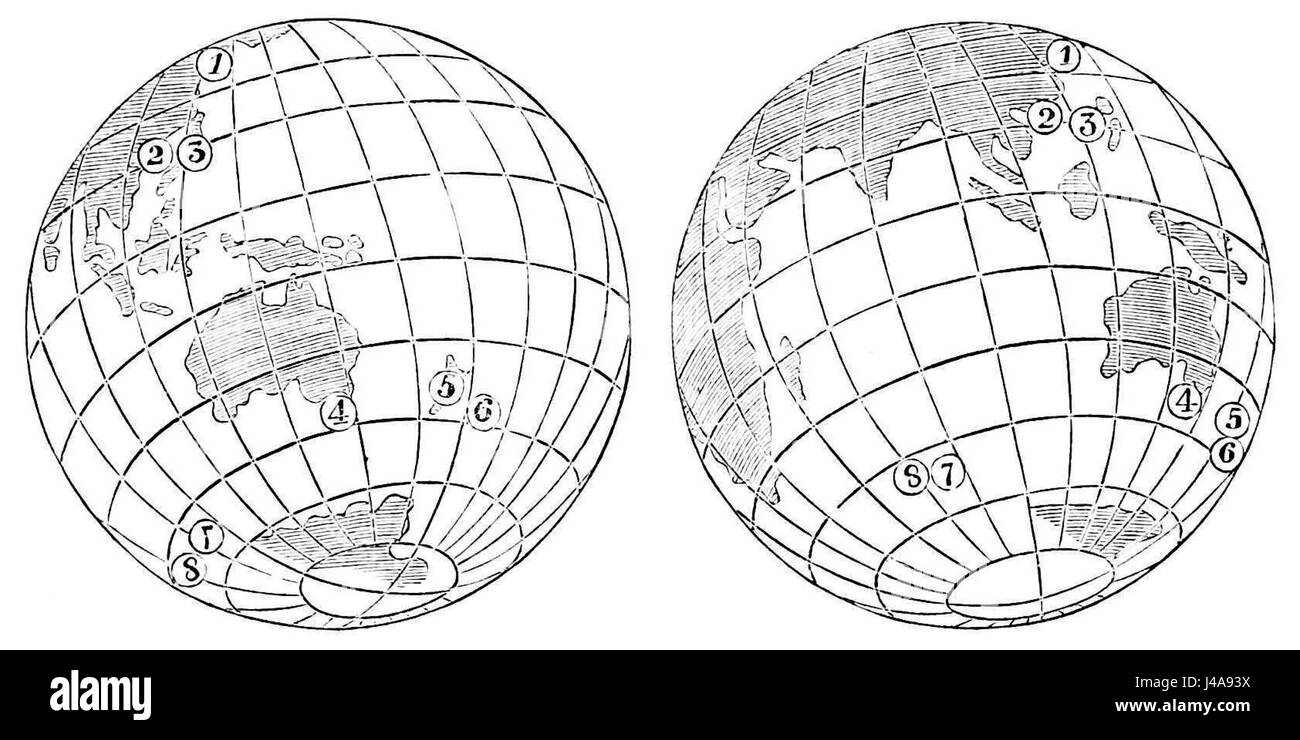 Une illustration du volume 6 du PSM, représentant la Terre vue du Soleil pendant deux jours consécutifs. L'image fournit une comparaison visuelle de la position de la Terre dans l'espace à travers le temps. Banque D'Images