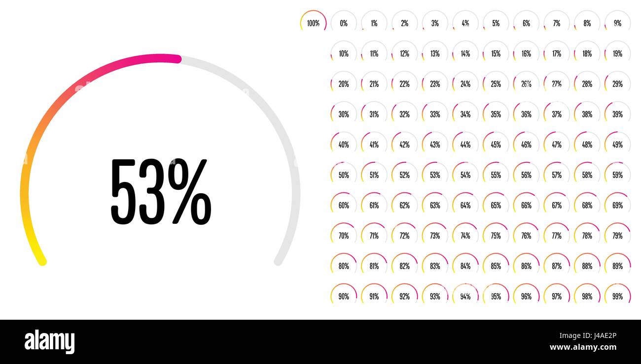 Ensemble de diagrammes circulaires secteur pourcentage de 0 à 100 prêt à utiliser pour le web design, l'interface utilisateur (UI) ou l'infographie Illustration de Vecteur