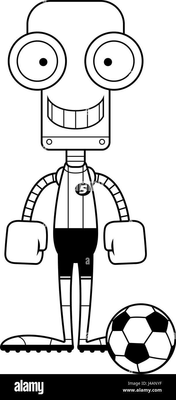 Robot joueur de soccer d'une caricature de sourire. Illustration de Vecteur