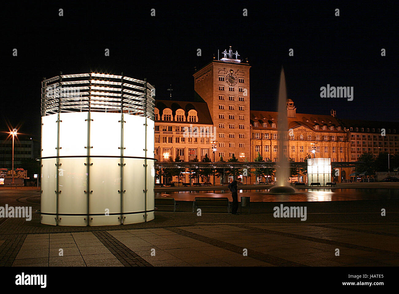 La nuit,nuit,fontaine,Leipzig, historisches gebude Banque D'Images