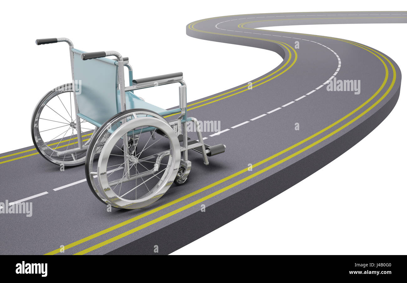 Fauteuil roulant sur une route, 3d illustration Banque D'Images