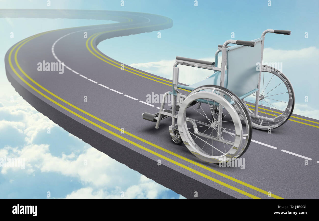 Fauteuil roulant sur une route, 3d illustration Banque D'Images
