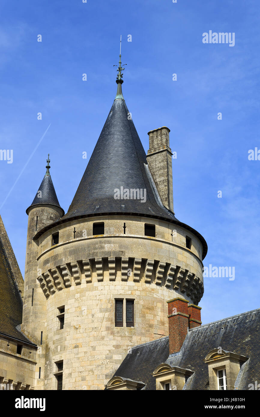 Tour Ronde du Château de Sully, dans la vallée de la Loire, France Banque D'Images