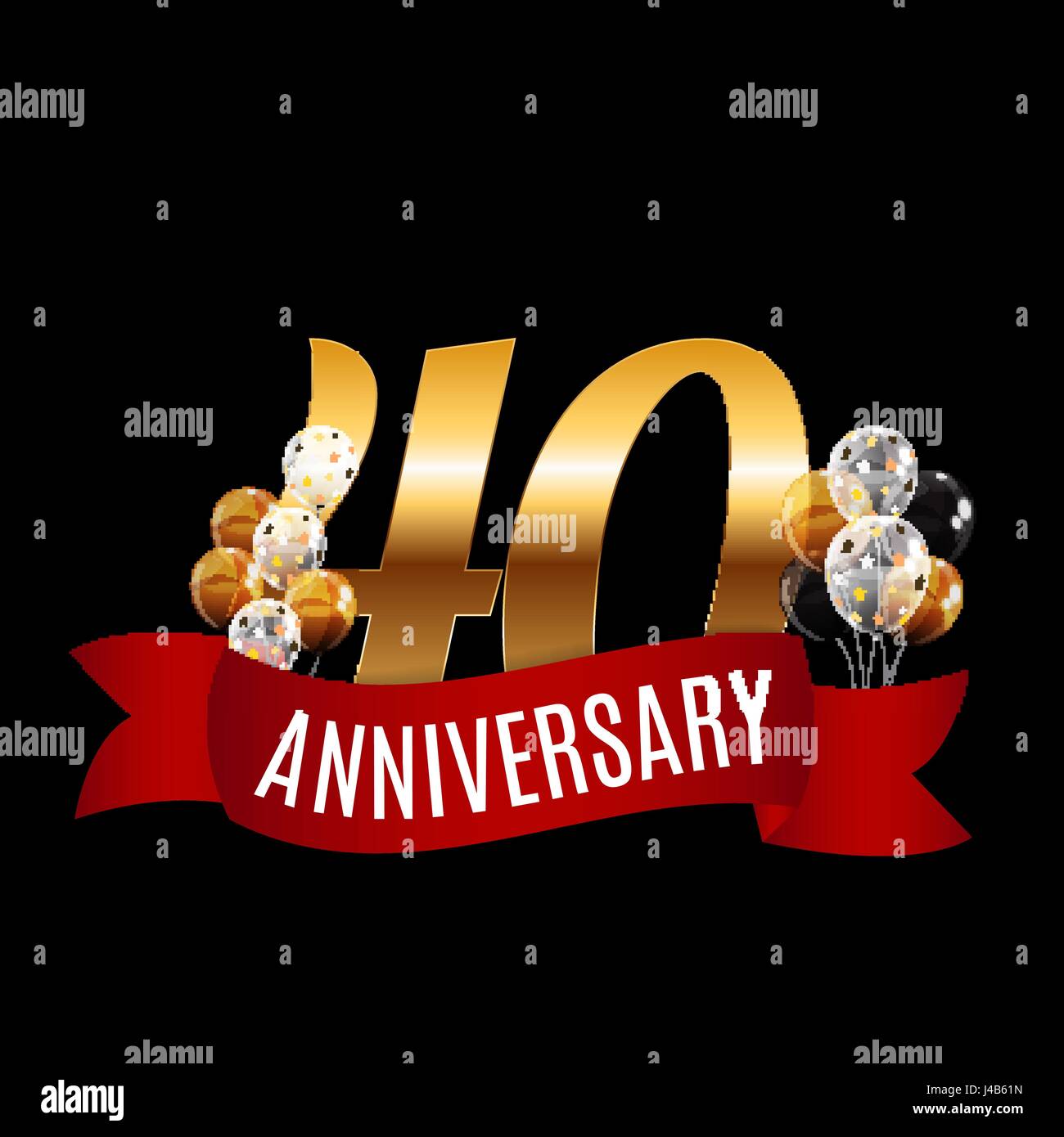 Modele Anniversaire 40 Ans D Or Avec Ruban Rouge Vector Illu Image Vectorielle Stock Alamy