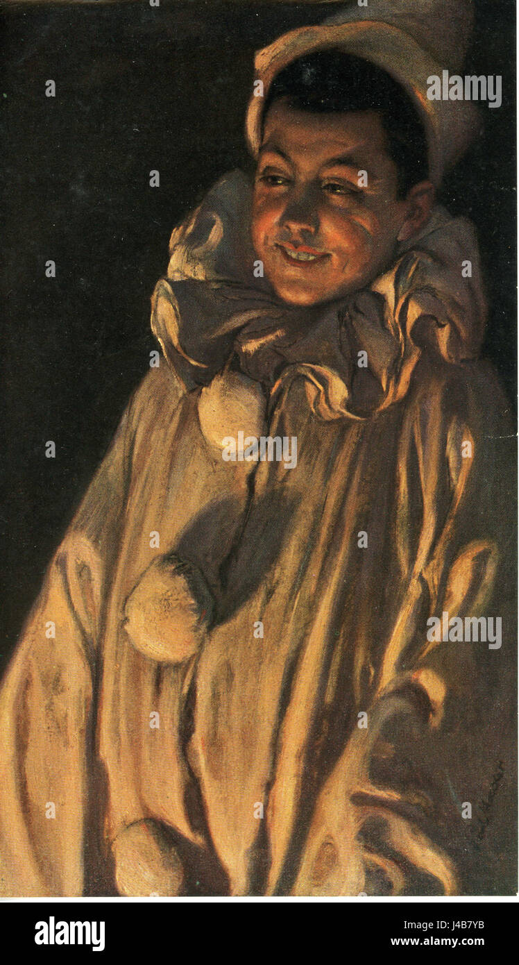 « Pierrot » de Paul Hoeckerâ€™ est une œuvre du XIXe siècle représentant le personnage emblématique de Pierrot. La pièce capture l'essence de la performance théâtrale et la profondeur émotionnelle du personnage. Banque D'Images