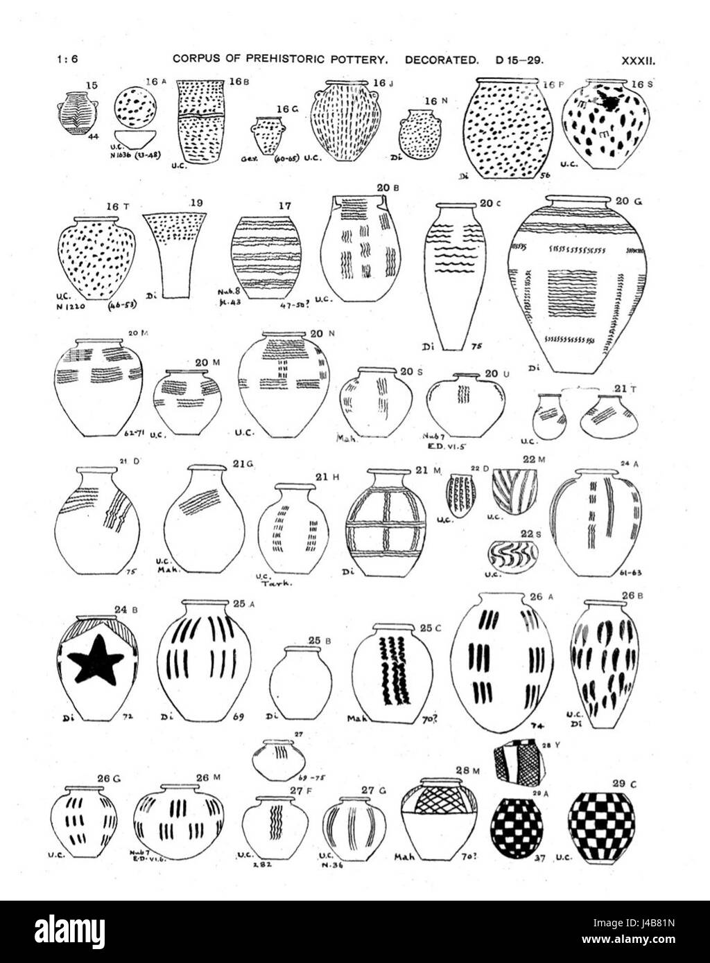 Le Petrie décoré 02 est un artefact notable, probablement de la collection du Musée Petrie. Il présente une décoration complexe, reflétant le style artistique de l'Égypte ancienne ou des cultures voisines. Banque D'Images