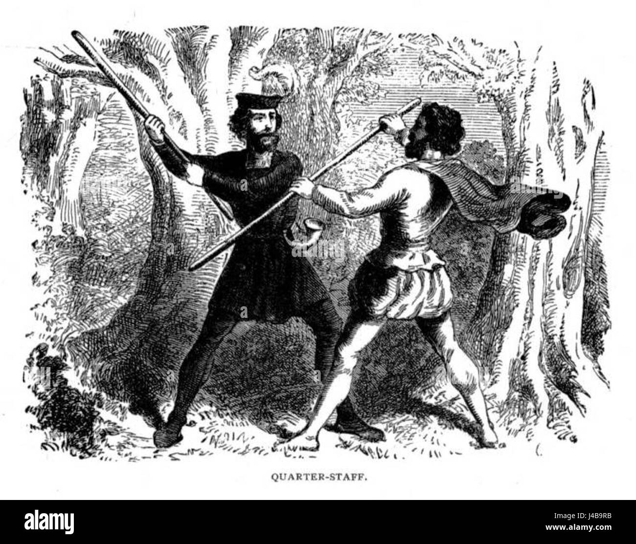 Il s'agit d'un dessin au trait illustrant l'utilisation d'un quartier-personnel, peut-être dans le cadre d'une illustration de la collection *Project Gutenberg eText*, mettant en valeur des arts martiaux historiques Banque D'Images