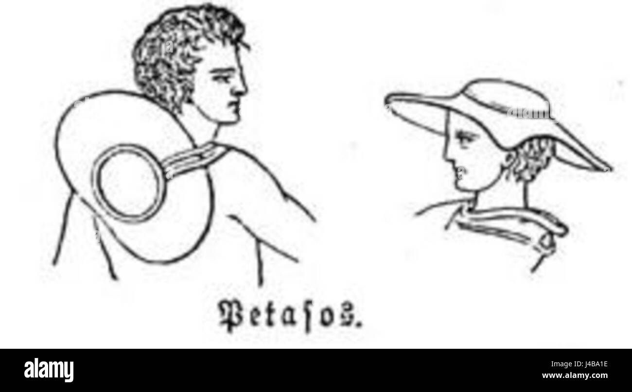 Un petasos est un type de chapeau grec ancien, généralement porté par les voyageurs, souvent en feutre ou en paille. Il est caractérisé par un large bord et un dessus plat, communément associé à la mythologie grecque et aux dieux. Banque D'Images