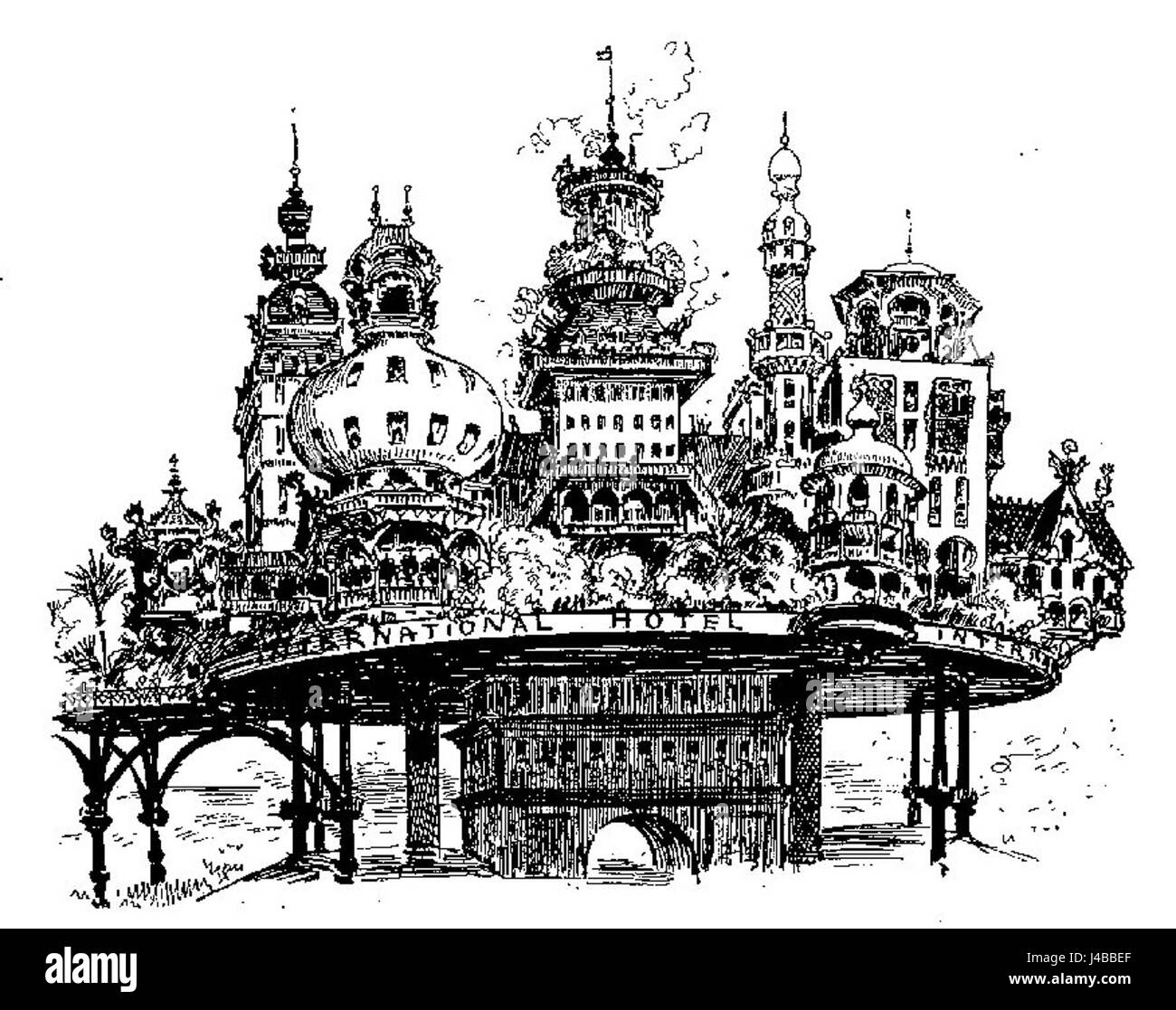 L'image est tirée de l'œuvre du XXe siècle 'le VingtiÃ¨me SiÃ¨cle' de l'artiste et écrivain français Albert Robida. Le livre présente des illustrations de visions futuristes et de prédictions sociétales à la fin du XIXe siècle. Banque D'Images