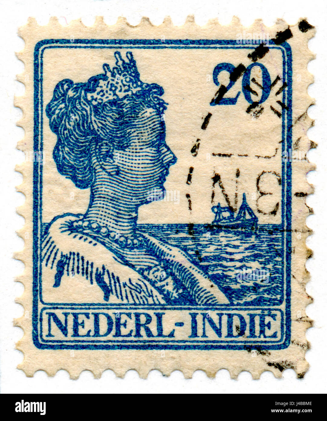 Ce timbre-poste de 1913 des pays-Bas fait partie d'une série présentant l'histoire postale néerlandaise et la conception de timbres du début du 20ème siècle. Banque D'Images