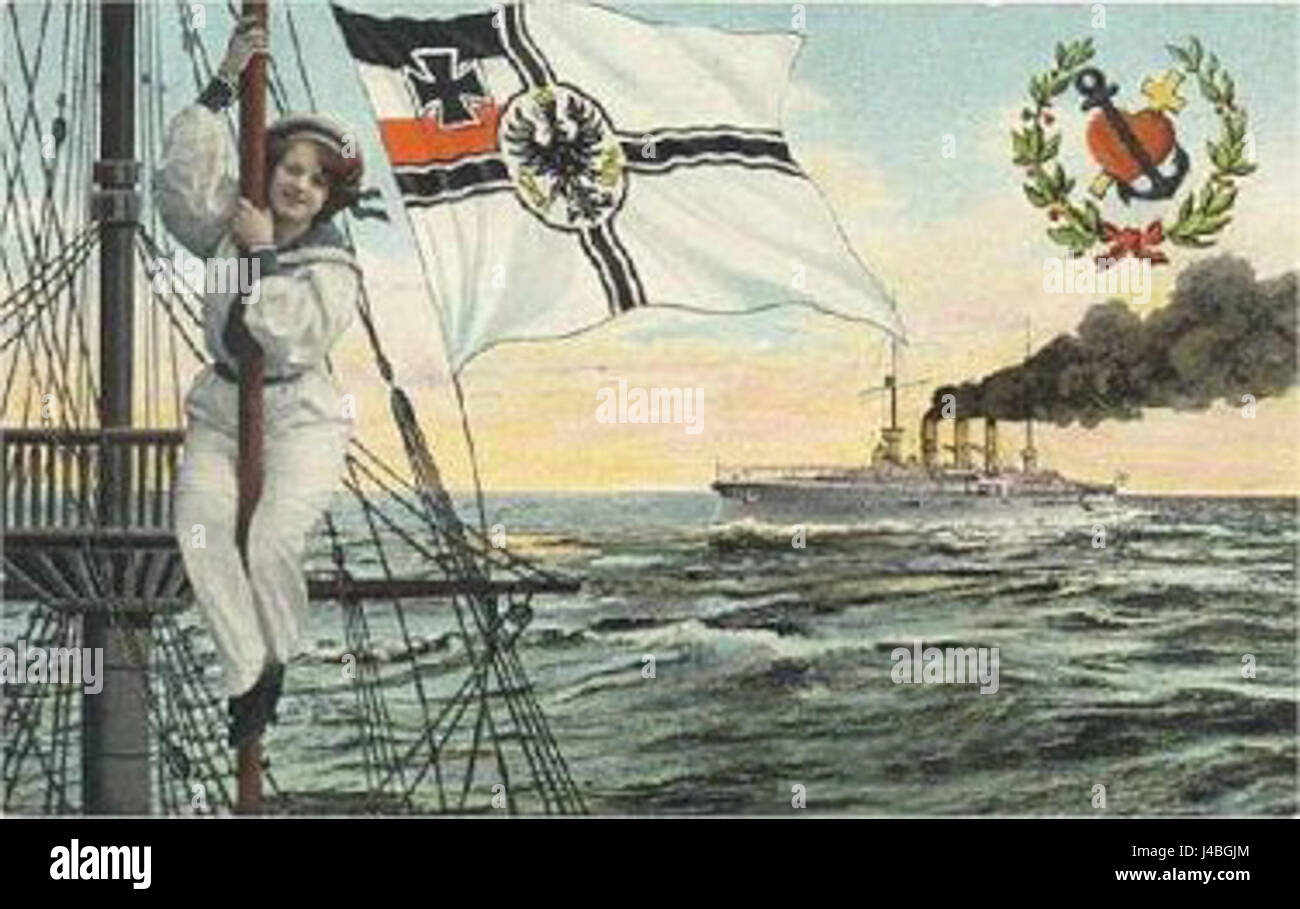 Cette carte postale historique représente la Marine impériale vers 1890. Il capture les navires navals et la présence militaire à la fin du XIXe siècle en Allemagne. Banque D'Images