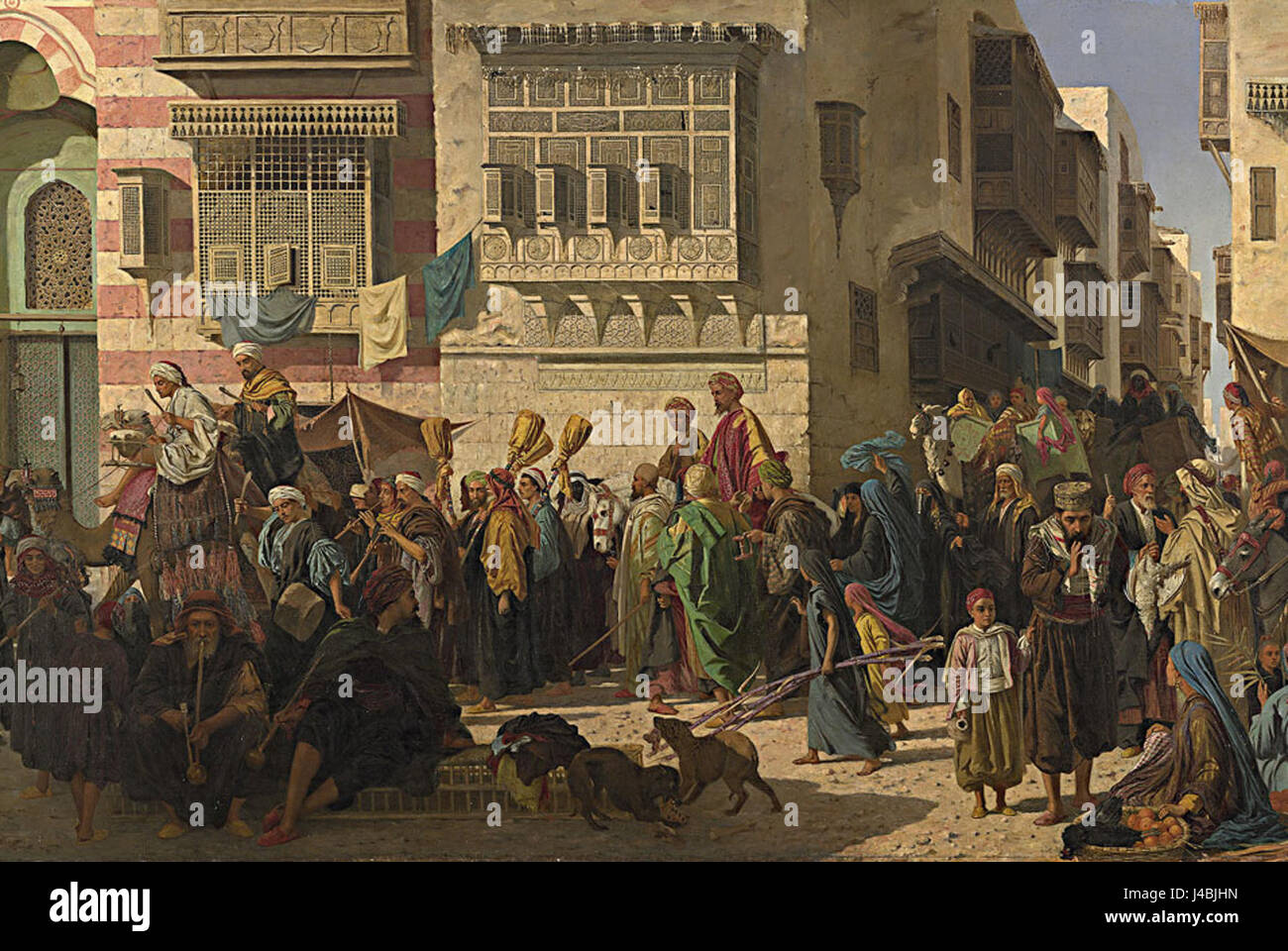 Cette peinture de 1874 de Robert Dowling représente un cheikh et son fils entrant au Caire après avoir terminé leur pèlerinage à la Mecque. Le tableau est conservé à la National Gallery of Victoria, Melbourne, et met en valeur l'importance culturelle et spirituelle du voyage. Banque D'Images