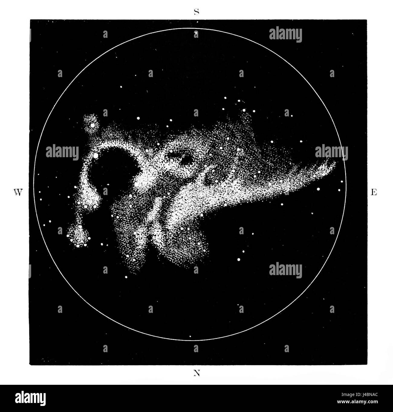 Cette image de l'édition 1862 du PSM V08 D291 montre la nébuleuse en fer à cheval de Lassell, un objet céleste observé pour la première fois par l'astronome britannique William Lassell. C'était une découverte précoce dans l'observation de nébuleuse. Banque D'Images