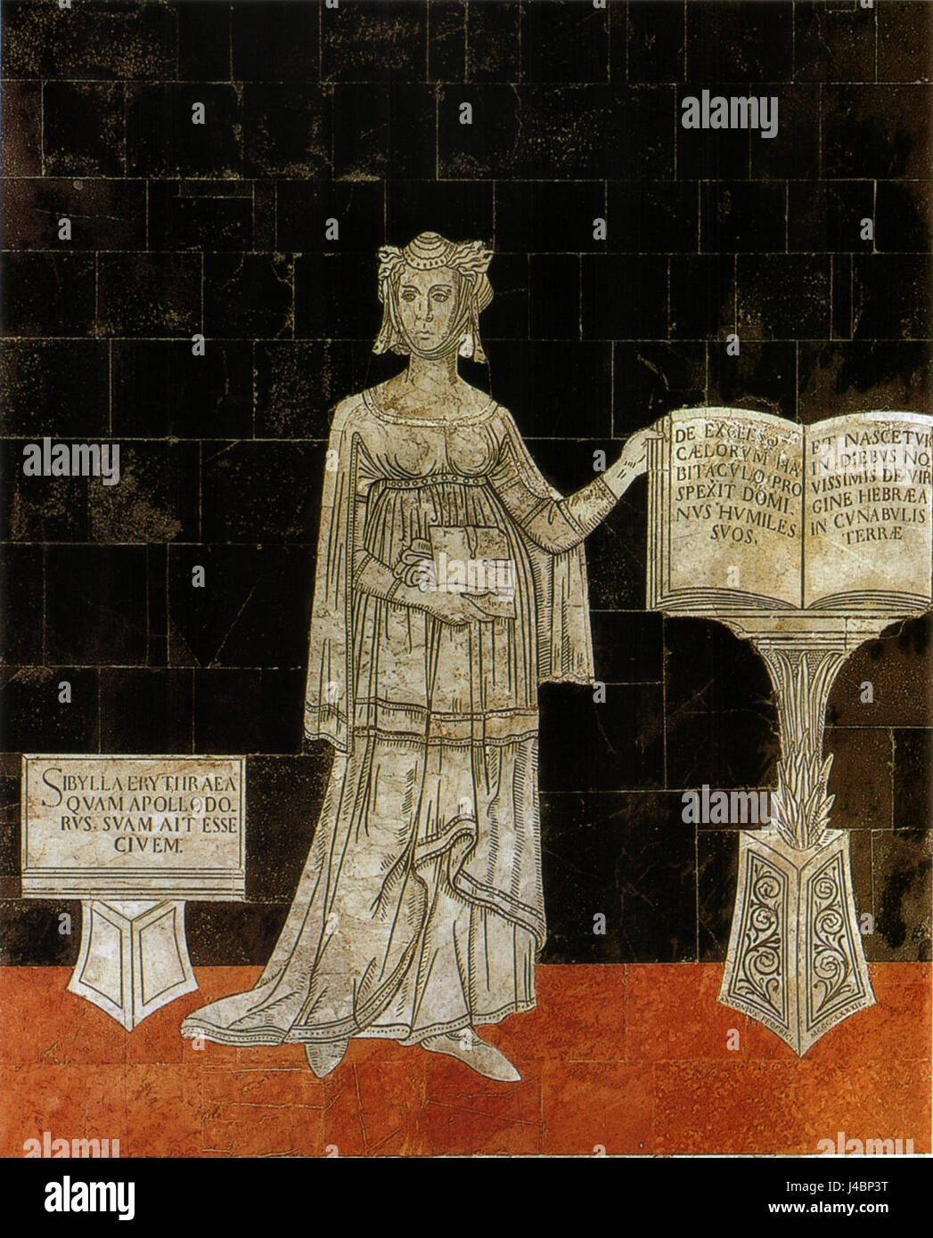 Ce titre fait probablement référence à une œuvre d'art historique ou à une carte représentant la chaussée de Sienne, en Italie, avec la Sibilla Eritrea (Sibyl éthiopien), une figure de la mythologie classique, dans le cadre de la conception. Banque D'Images