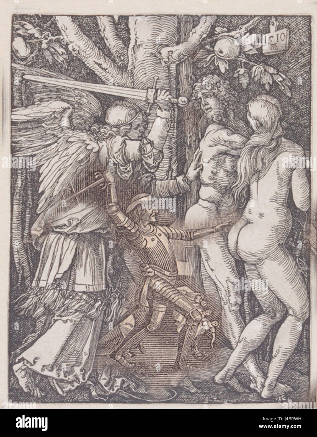 Cela fait référence à une œuvre Photoshop intitulée « L'expulsion du Paradis », représentant probablement l'histoire biblique de l'expulsion d'Adam et Eveâ ™ d'Eden, créée numériquement. Banque D'Images