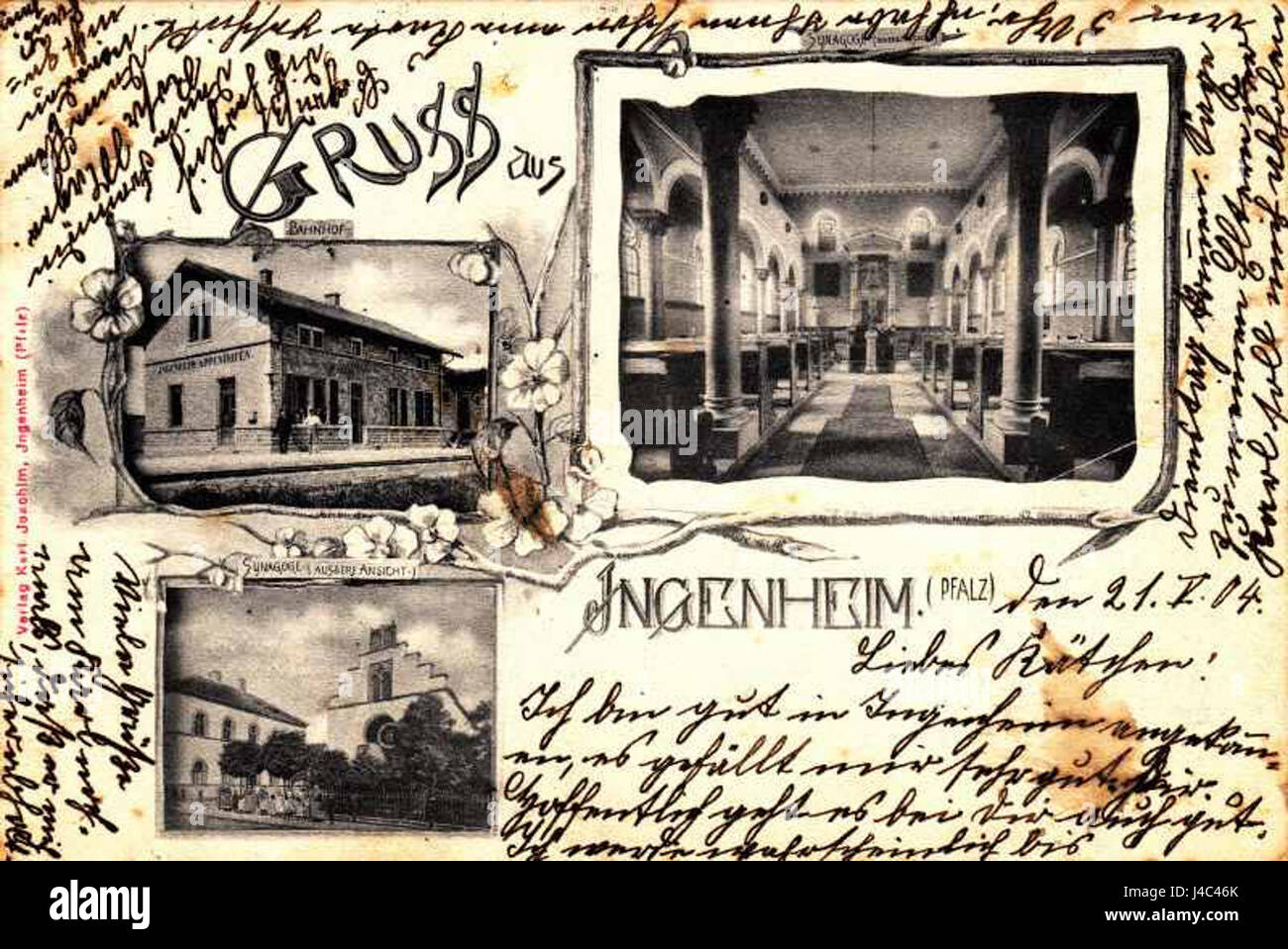 Postkarteingenheim 1904 fait référence à une carte postale historique d'Ingenheim, en Allemagne, vers 1904, représentant des scènes ou des monuments de la région pendant cette période. Banque D'Images