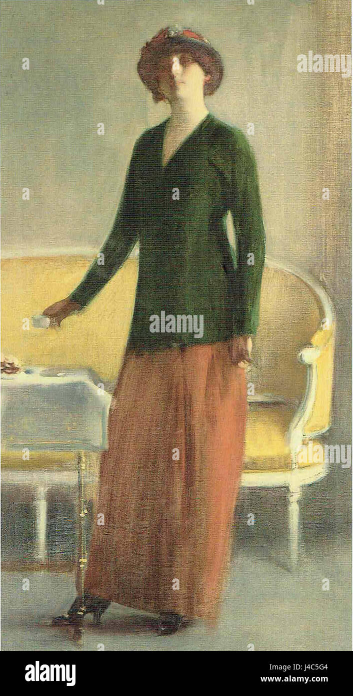 Cette peinture de Ramon Casas, intitulée « Mujer tomando una taza de Chocolate », représente une femme buvant tranquillement du chocolat chaud, reflétant la vie quotidienne en Espagne du XIXe siècle. Banque D'Images