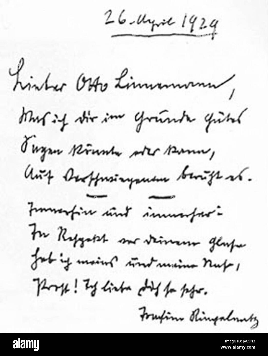 Le titre fait référence à un manuscrit du poète et artiste allemand Joachim Ringelnatz. Connu pour ses œuvres humoristiques et satiriques, ce manuscrit contient probablement certains de ses poèmes, dessins ou autres œuvres créatives, reflétant son style artistique unique. Banque D'Images