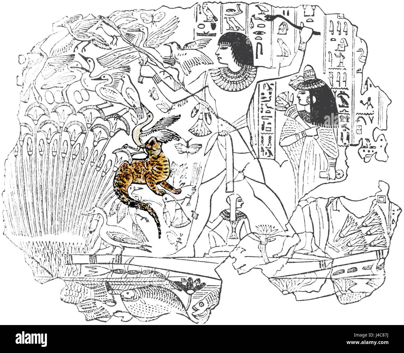 Cette image du PSM (Popular Science Monthly) volume 37, page D104, représente une scène de volaille égyptienne. L'œuvre présente une scène de chasse égyptienne antique, illustrant l'utilisation de filets pour la capture d'oiseaux, reflétant les pratiques culturelles et quotidiennes de l'Égypte antique. Banque D'Images