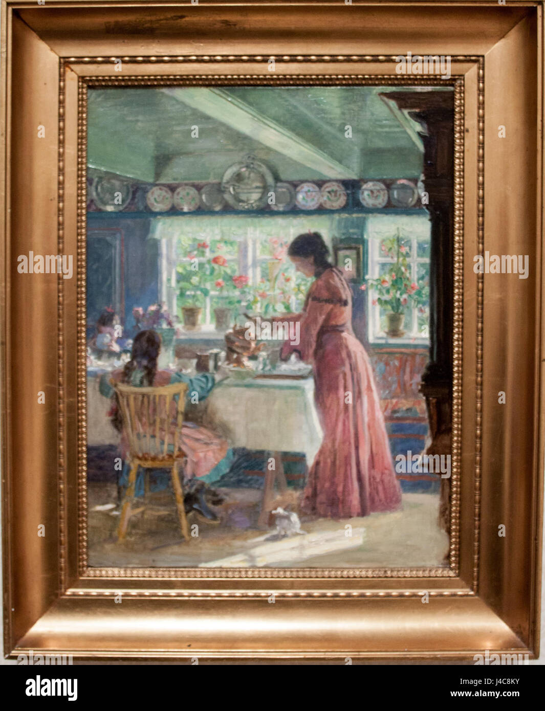 Verser le café du matin, par Laurits Tuxen, avec cadre Banque D'Images