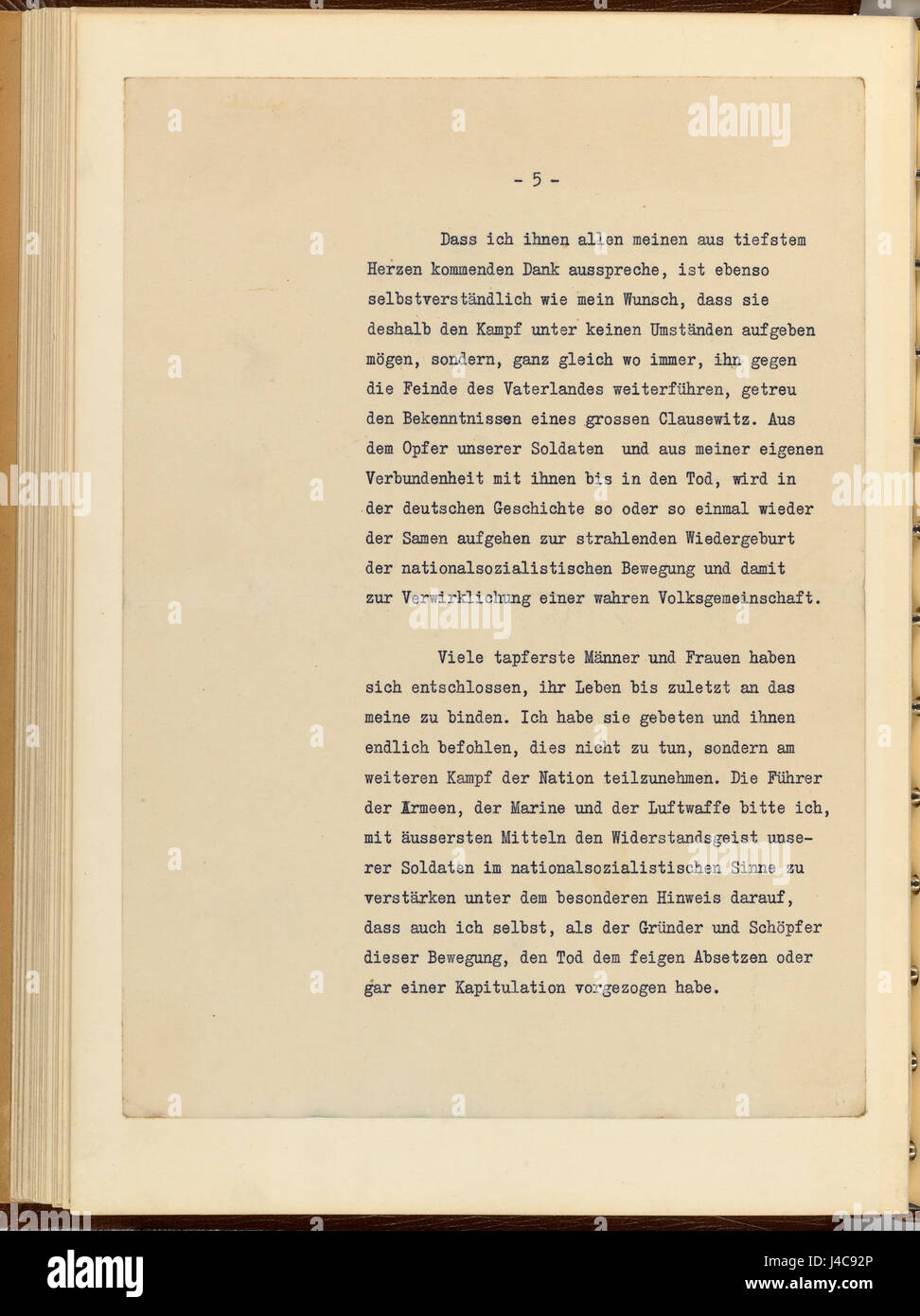 Testament Politique d'Adolf Hitler 1945 page 5 Banque D'Images