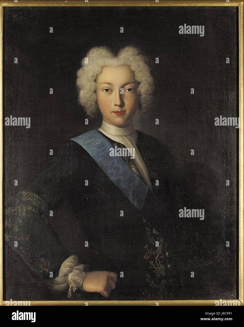 Ce portrait de Pierre II, créé d'après un original de Ludden, représente l'empereur russe, soulignant son comportement royal et son rôle dans l'histoire russe au début du XVIIIe siècle. Banque D'Images