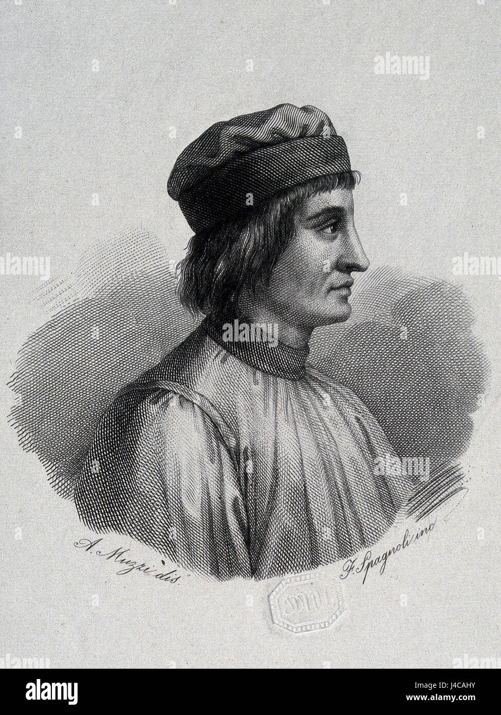 Pietro Crescenzio. Gravure en ligne par F. Spagnoli après A. Muzzi, cropped Banque D'Images