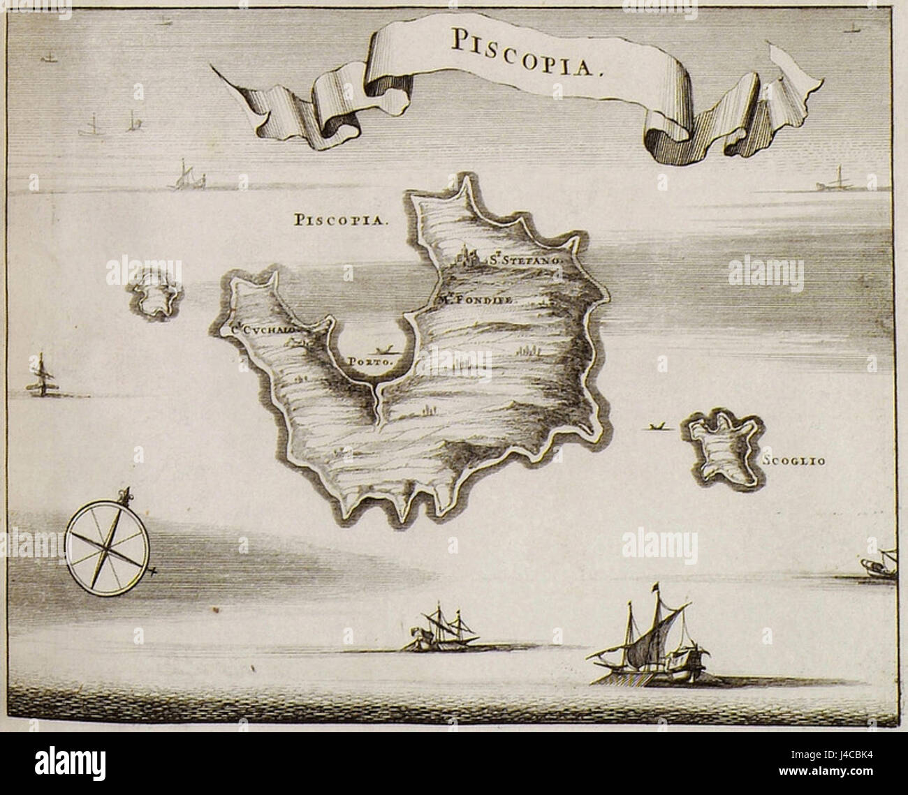 Olfert Dapper était un historien et géographe néerlandais. Son travail 'Piscopia' publié en 1688 détaille la géographie et l'histoire naturelle de l'Italie, y compris des descriptions détaillées de ses zones côtières et intérieures. Banque D'Images