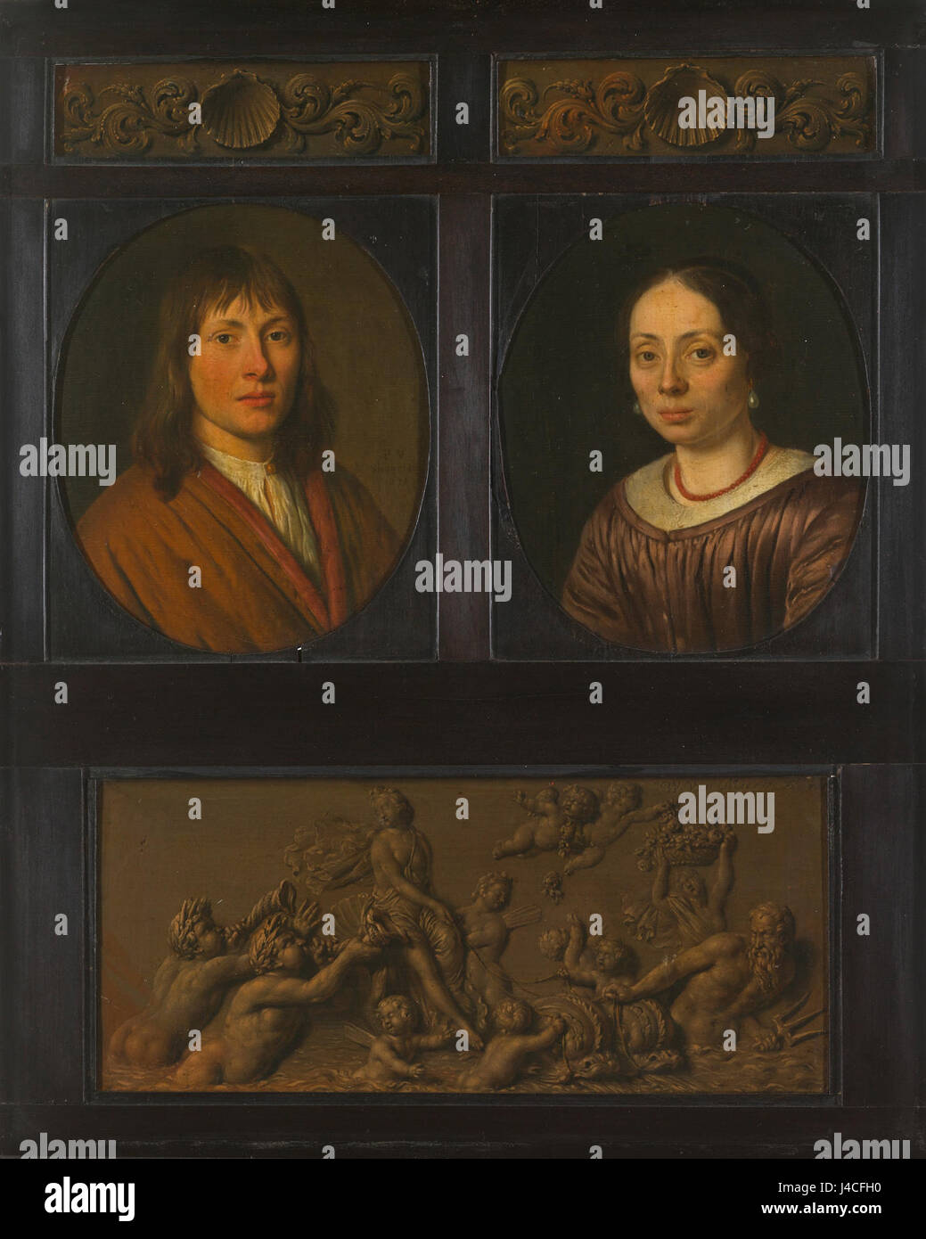 Portretstuk samengesteld Uit het portret van een man, het portret van een vrouw, ornamentfriezen schelpmotief twee rencontré en een van triomftocht Amphitrite Rijksmuseum SK UN 1983 Banque D'Images