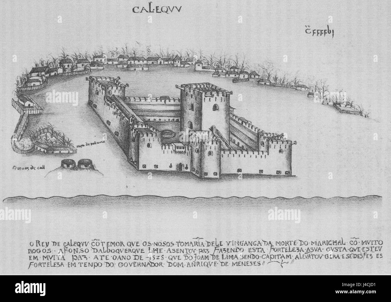Le fort portugais de Calicut, situé dans l'actuel Kerala, en Inde, a été créé au début du XVIe siècle pour renforcer le contrôle portugais sur les routes commerciales dans l'océan Indien. Le fort a joué un rôle clé dans la présence coloniale portugaise en Inde, en particulier en facilitant le commerce maritime. Banque D'Images