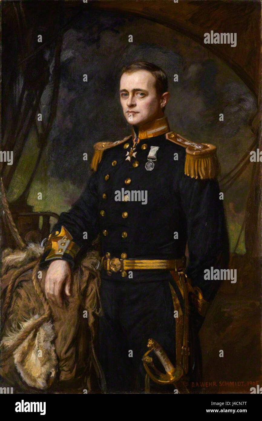 Une peinture à l'huile de Daniel Albert Wehrschmidt (1861-1932), représentant l'explorateur britannique de l'Antarctique Robert Falcon Scott (1868-1912) en 1905. Dimensions : 1511 mm x 1003 mm. Banque D'Images