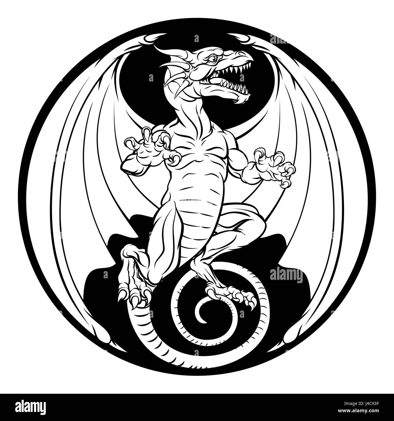 Illustration d'un dragon dans une conception circulaire Banque D'Images