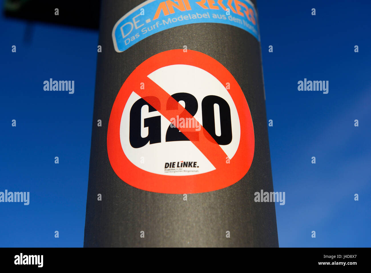 Autocollant de protestation contre la réunion du G20 à Hambourg, Allemagne, Europe, Protestaufkleber gegen das Treffen der G20 à Hamburg, Deutschland, Europa Banque D'Images