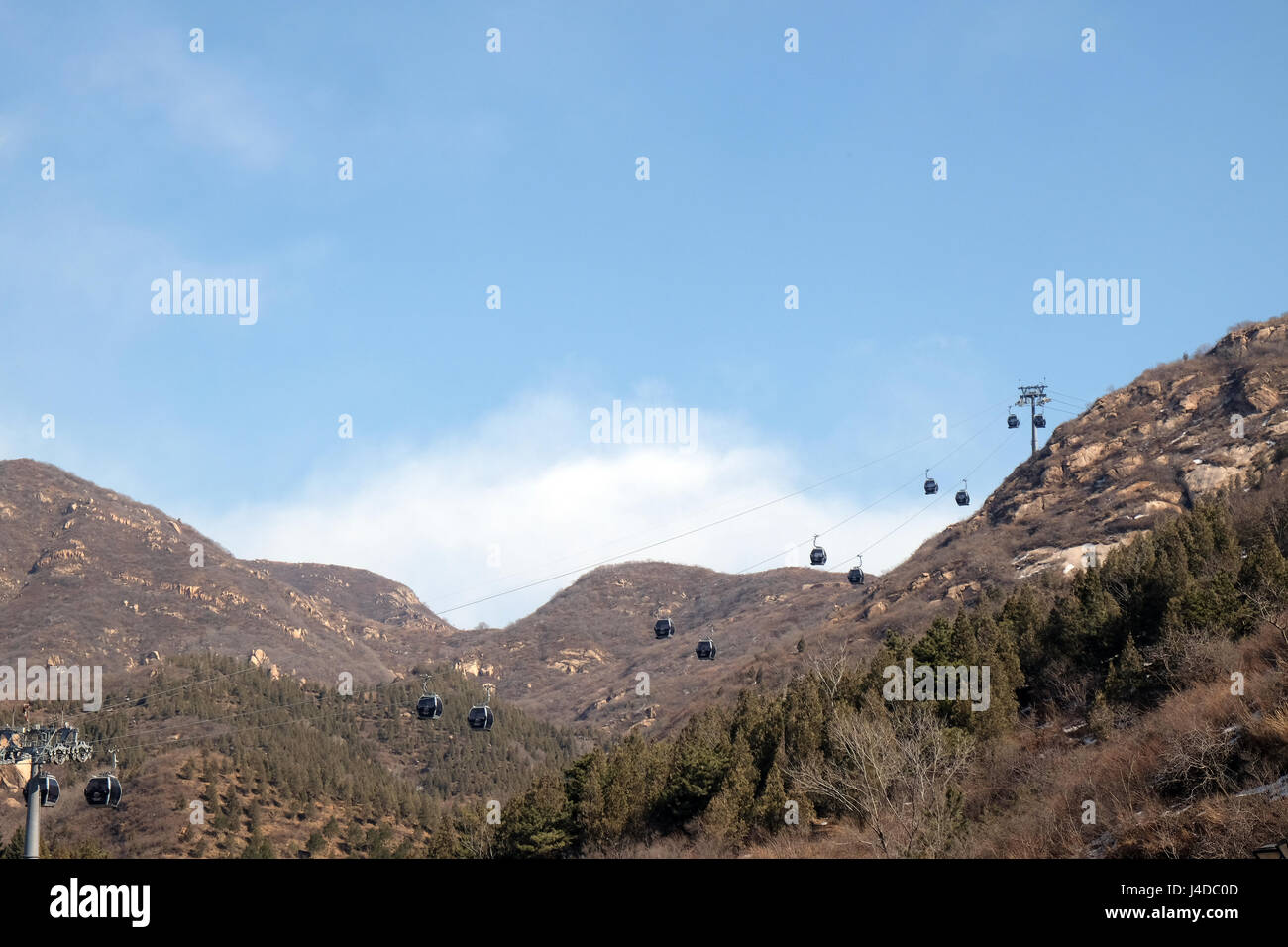 Cable car à la Grande Muraille de Badaling, la Chine, le 24 février 2016. Banque D'Images