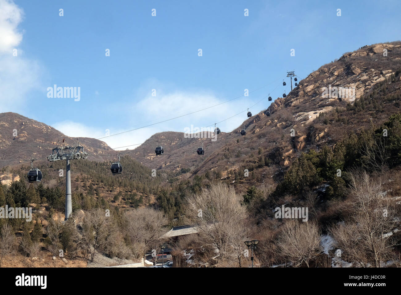 Cable car à la Grande Muraille de Badaling, la Chine, le 24 février 2016. Banque D'Images