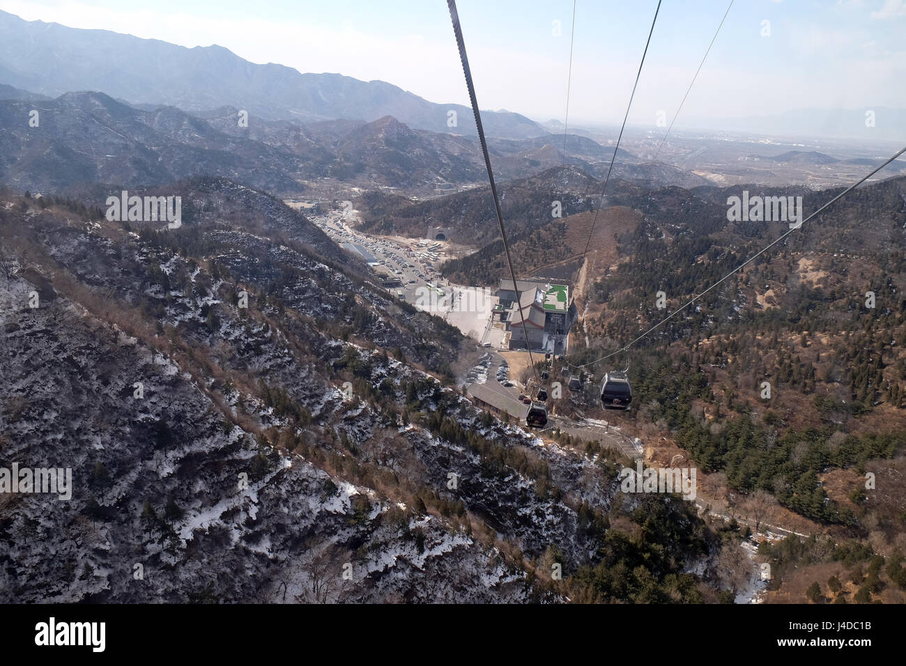 Cable car à la Grande Muraille de Badaling, la Chine, le 24 février 2016. Banque D'Images