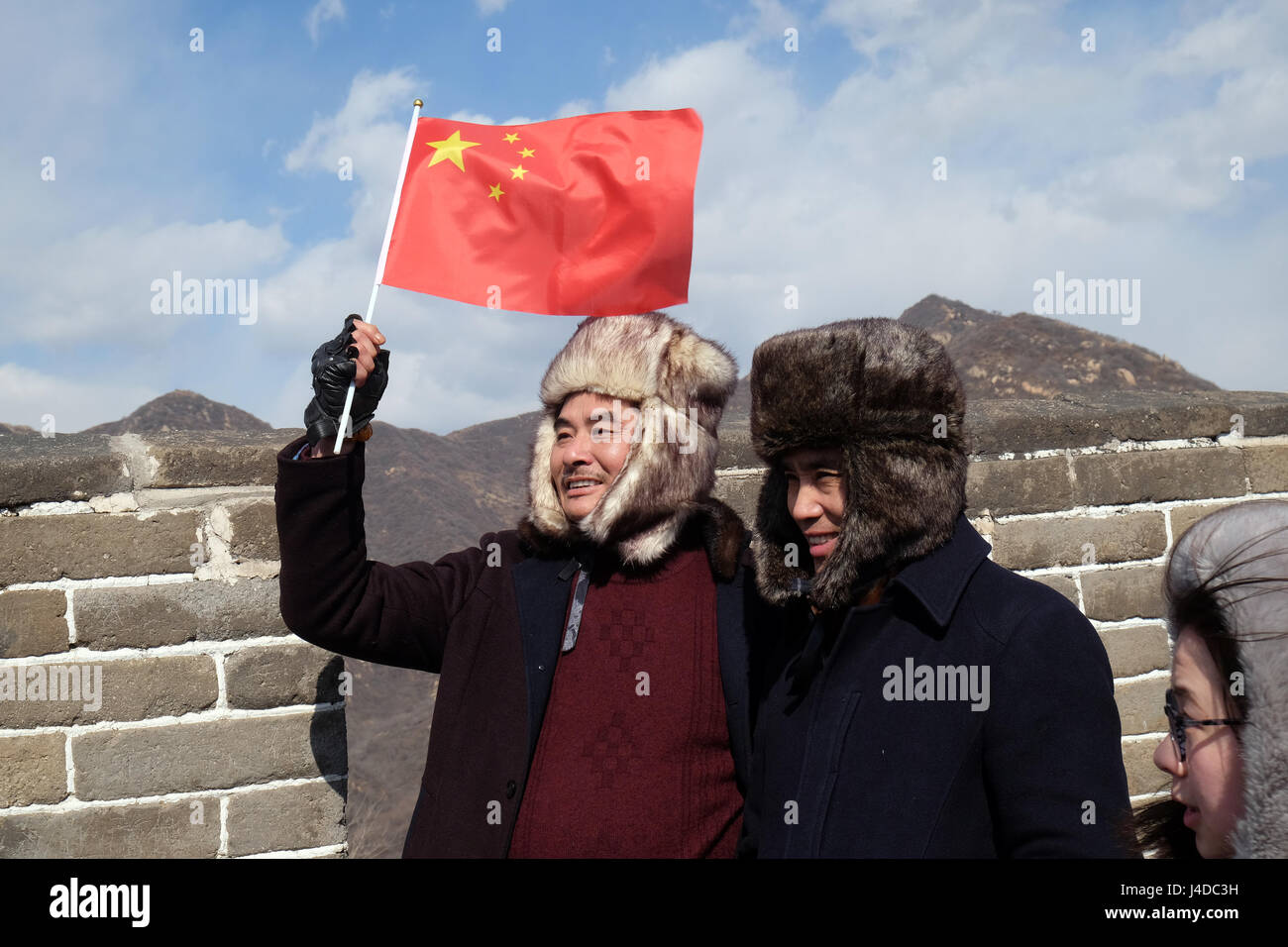 Les touristes chinois la Grande Muraille de Chine près de Badaling, la Chine, le 24 février 2016. Banque D'Images