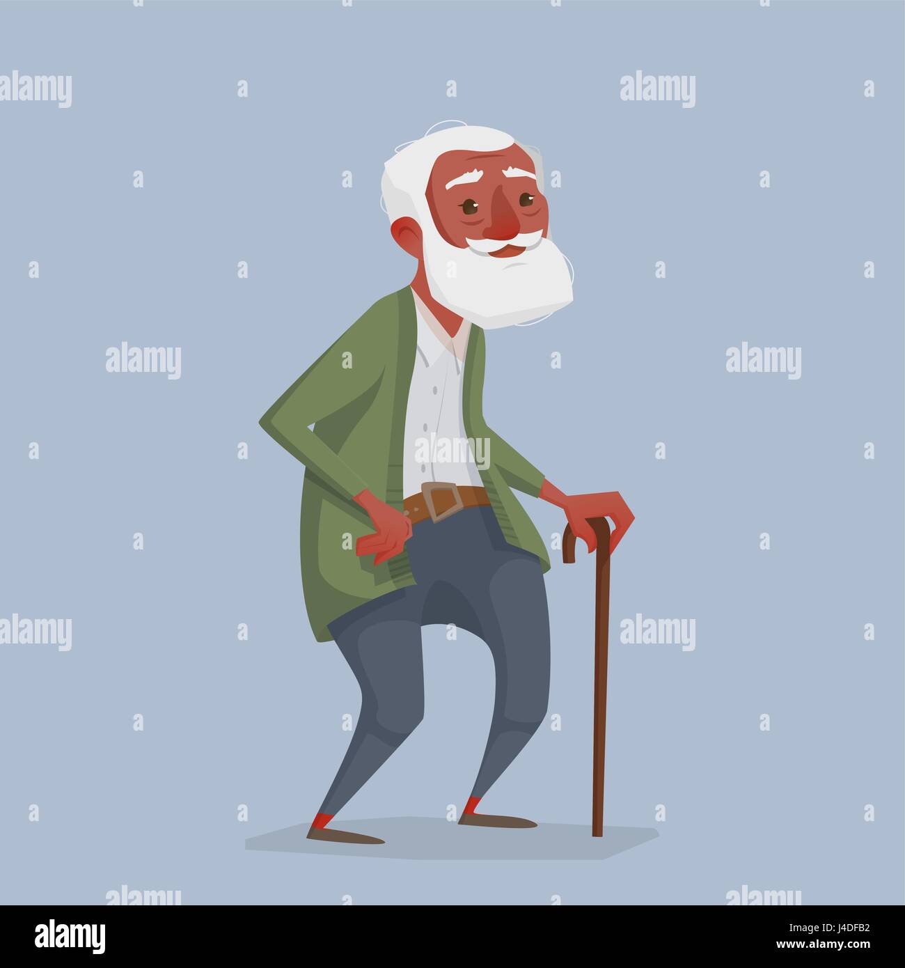 Un vieil homme africain avec une barbe et une canne. Un personnage est le grand-père qui peut être utilisé dans les magazines. Vector illustration. Illustration de Vecteur