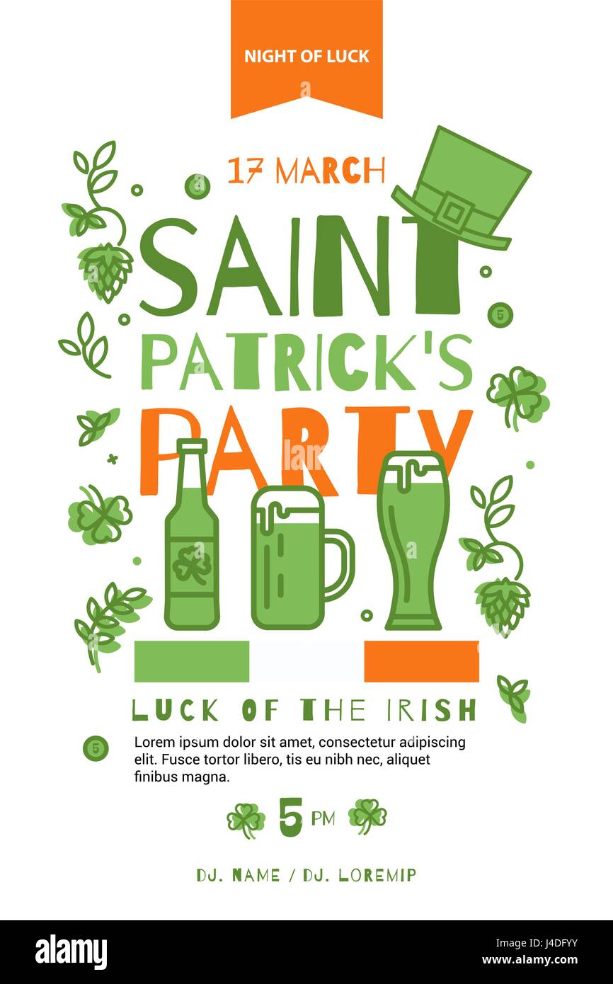 L'affiche dans la pub sur St Patrick's Day. Le flyer peut être utilisé pour une fête ou un concert. Ligne mince de style. Illustration de Vecteur
