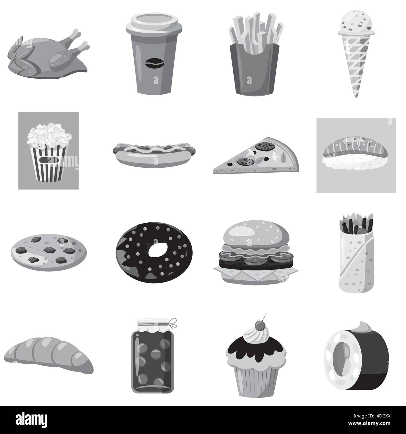 Fast food icons set, style monochrome gris Illustration de Vecteur