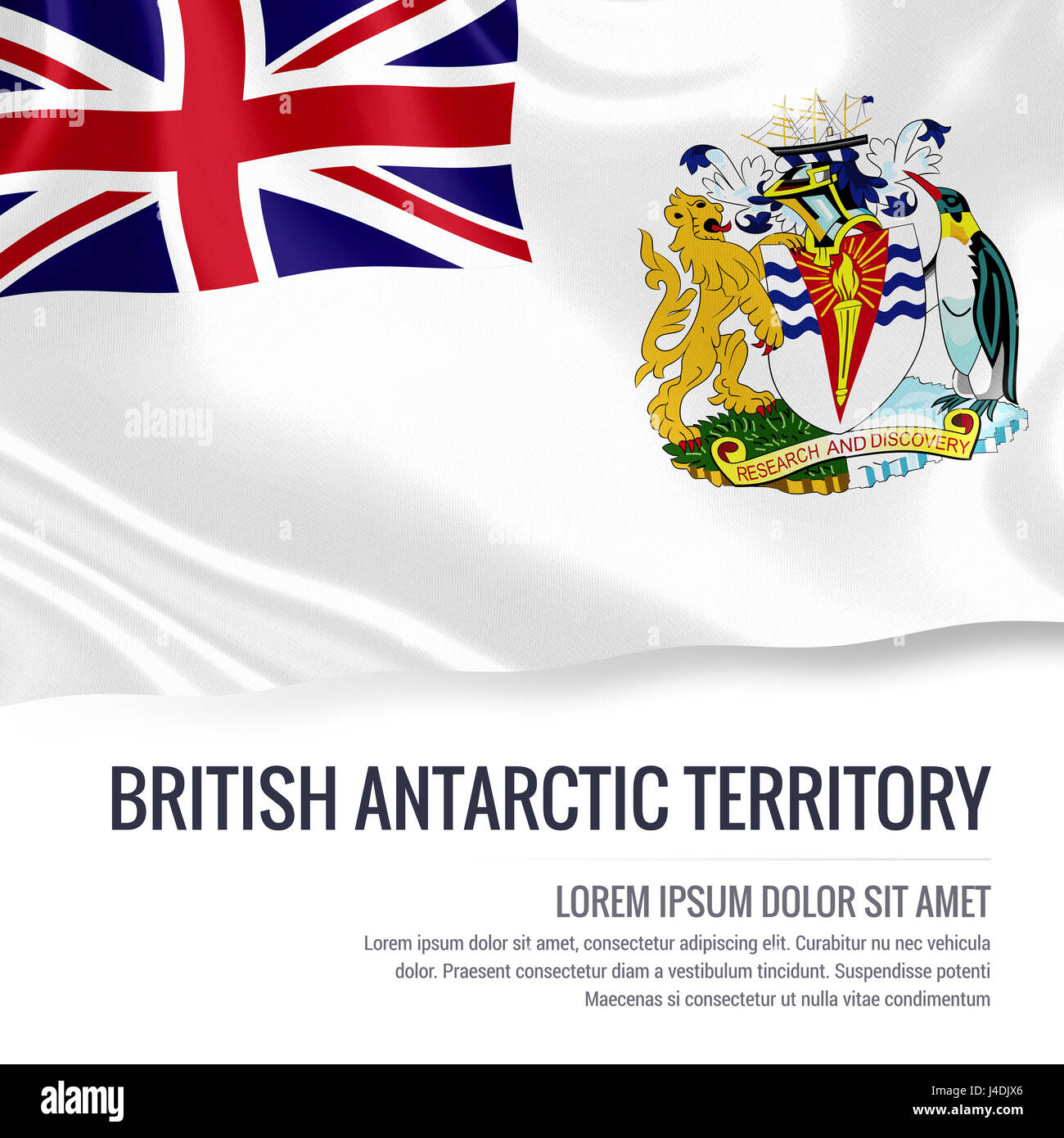 Pavillon de soyeux Territoire antarctique britannique forme sur un fond blanc avec le texte en blanc pour votre message publicitaire. Le rendu 3D. Banque D'Images