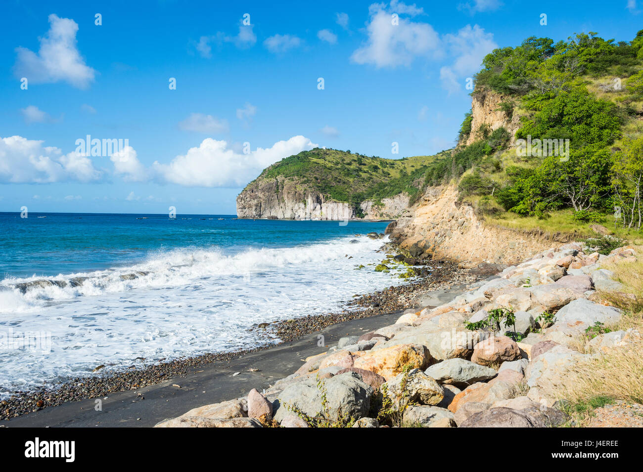 Plage de sable volcanique, Montserrat, territoire britannique d'outre-mer, Antilles, Caraïbes, Amérique Centrale Banque D'Images