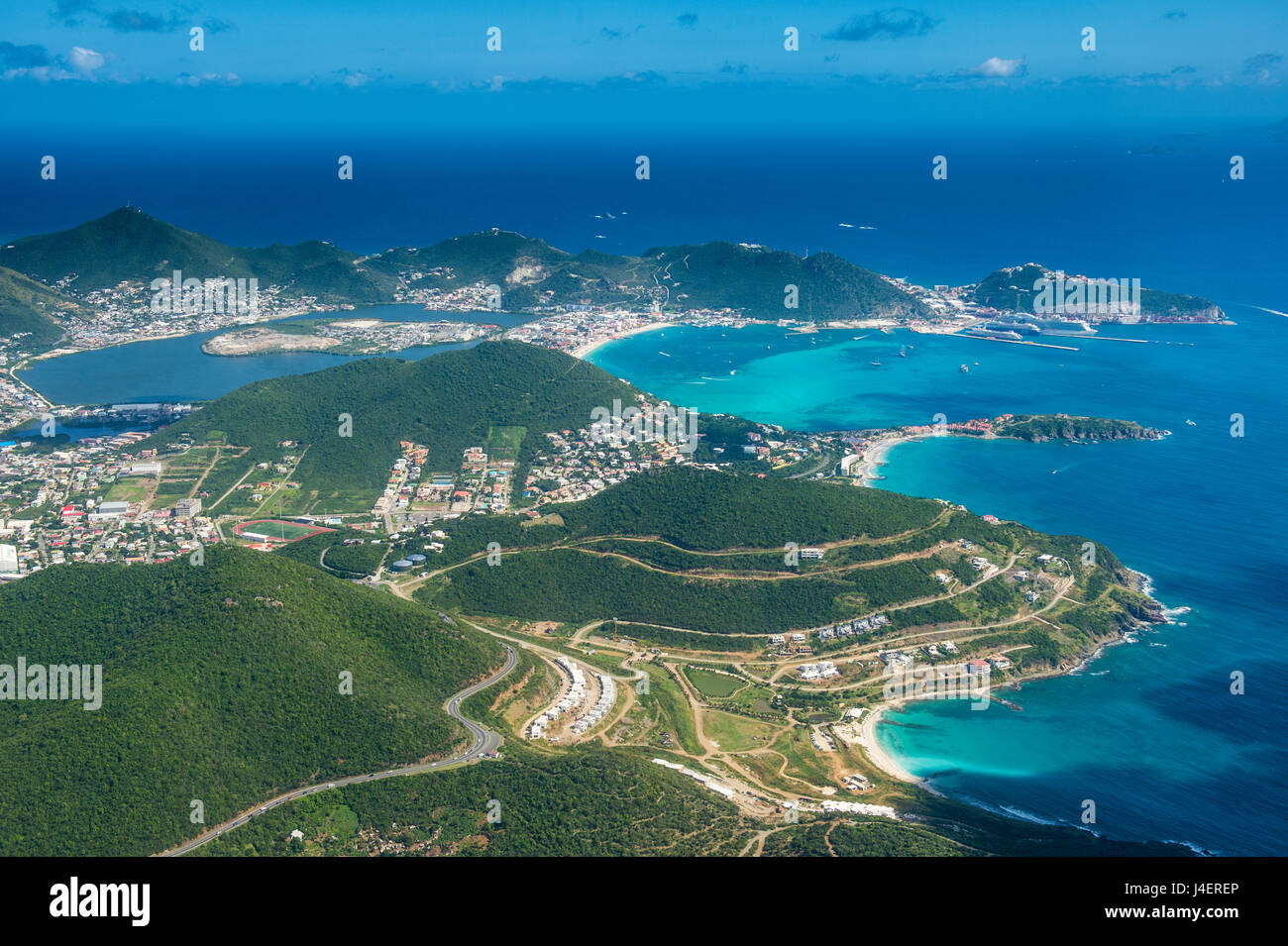 Vue aérienne de Sint Maarten, Antilles, Caraïbes, Amérique Centrale Banque D'Images