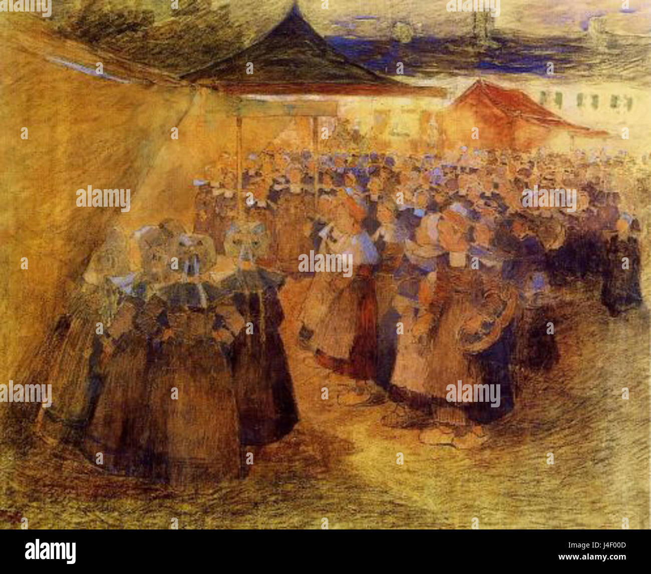 Le tableau de Ferdinand du Puigaudeau « la fête foraine la nuit » représente une scène animée d'une foire à Pont Aven, mettant en valeur son utilisation de la lumière et de la couleur typique du style post-impressionniste. Banque D'Images